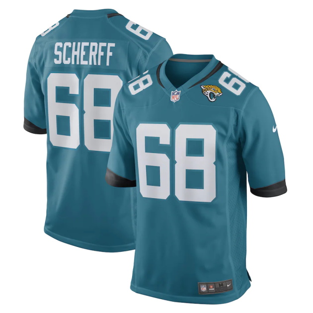 mens nike brandon scherff teal jacksonville jaguars game player jersey